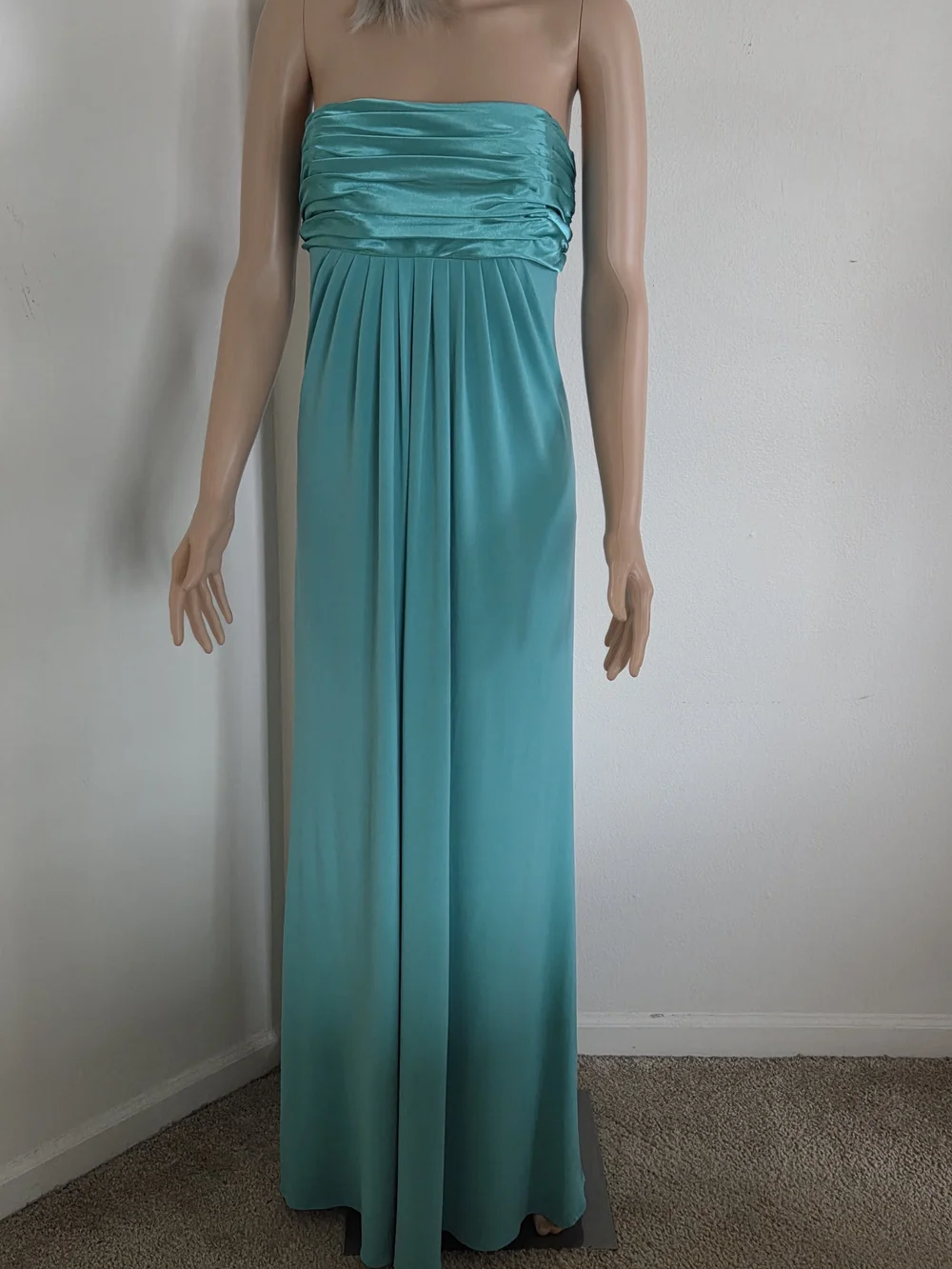 DAVID'S BRIDAL Strapless Maxi Dress Tiffany Blue Size 10 Bridesmaid Formal Prom